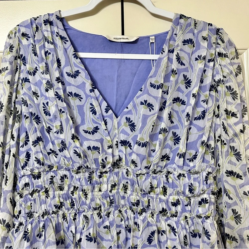 NWT Rebecca Taylor Deco Floral Print Silk Blouse Fleur Aster Ruffle Peplum Sz 8 - Picture 5 of 13